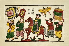 Dans la peinture populaire Dong Ho « Vinh Quy Bai To » (Le retour au foyer dans la gloire), le cheval magnifiquement décoré ramène chez lui le lettré qui a réussi.