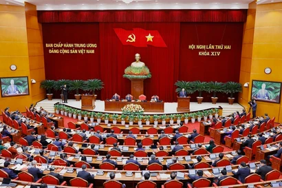 La séance d'ouverture du deuxième Plénum du Comité central du Parti communiste du Vietnam du 14e mandat à Hanoï. Photo : VNA