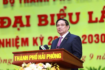 Le Premier ministre Pham Minh Chinh s'exprime lors de l'événement. Photo : VNA