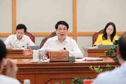Le président de l'État et membre du Bureau politique, Luong Cuong lors de la réunion. Photo : VNA