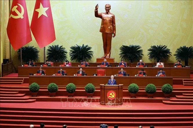 Lors de l’ouverture solennelle du 14ᵉ Congrès national du Parti communiste du Vietnam (PCV). Photo : VNA