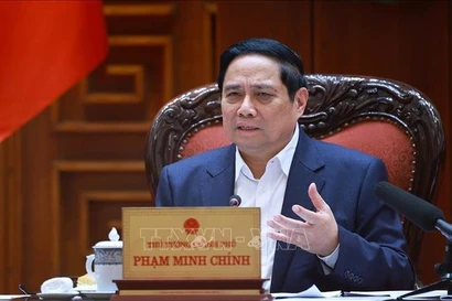 Le Premier ministre Pham Minh Chinh a présidé une réunion sur les préparatifs des cérémonies de lancement de travaux, d'inauguration et de mise en service technique de projets et d'ouvrages clés. Photo: VNA