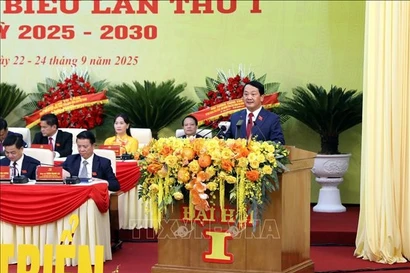 Le secrétaire du Comité provincial du Parti de Tuyên Quang, Hâu A Lênh s'exprime. Photo: VNA