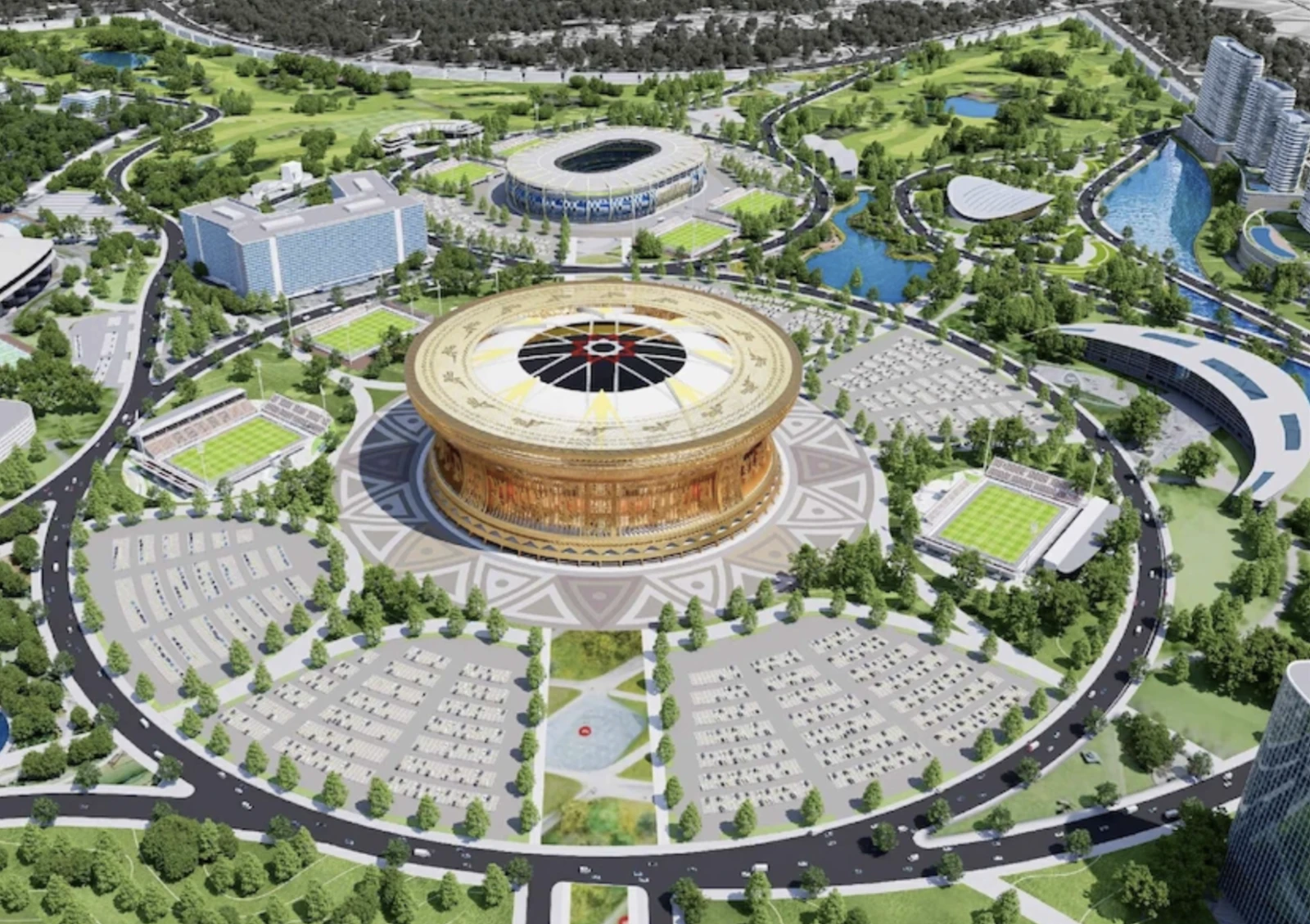 Perspective du Quartier urbain sportif olympique, avec pour élément central le Stade Trong Dong (Tambour de Bronze). Photo : Quang Phong