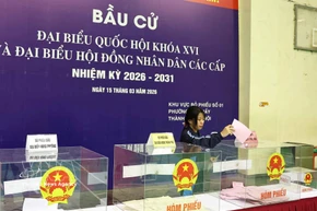 Des étudiants déposent leur bulletin de vote pour élire les députés de la 16ᵉ législature de l’Assemblée nationale du Vietnam et les membres des conseils populaires à tous les niveaux pour le mandat 2026-2031. Photo: VNA