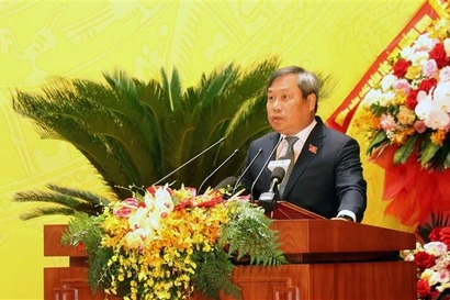 Vu Dai Thang, secrétaire du Comité provincial du Parti, s'exprime à l'ouverture du Congrès de l'organisation du Parti de Quang Ninh. Photo: VNA