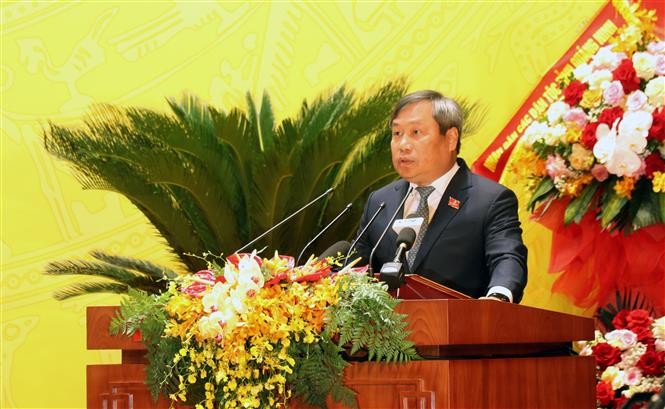 Vu Dai Thang, secrétaire du Comité provincial du Parti, s'exprime à l'ouverture du Congrès de l'organisation du Parti de Quang Ninh. Photo: VNA