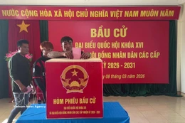 Des pêcheurs votent au bureau de vote de Da Le, dans la zone spéciale de Truong Sa, province de Khanh Hoa. Photo : VNA